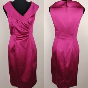 Kay Unger Magenta Satin Ruched Waist Sleeveless Dress Size 4 (See Description)